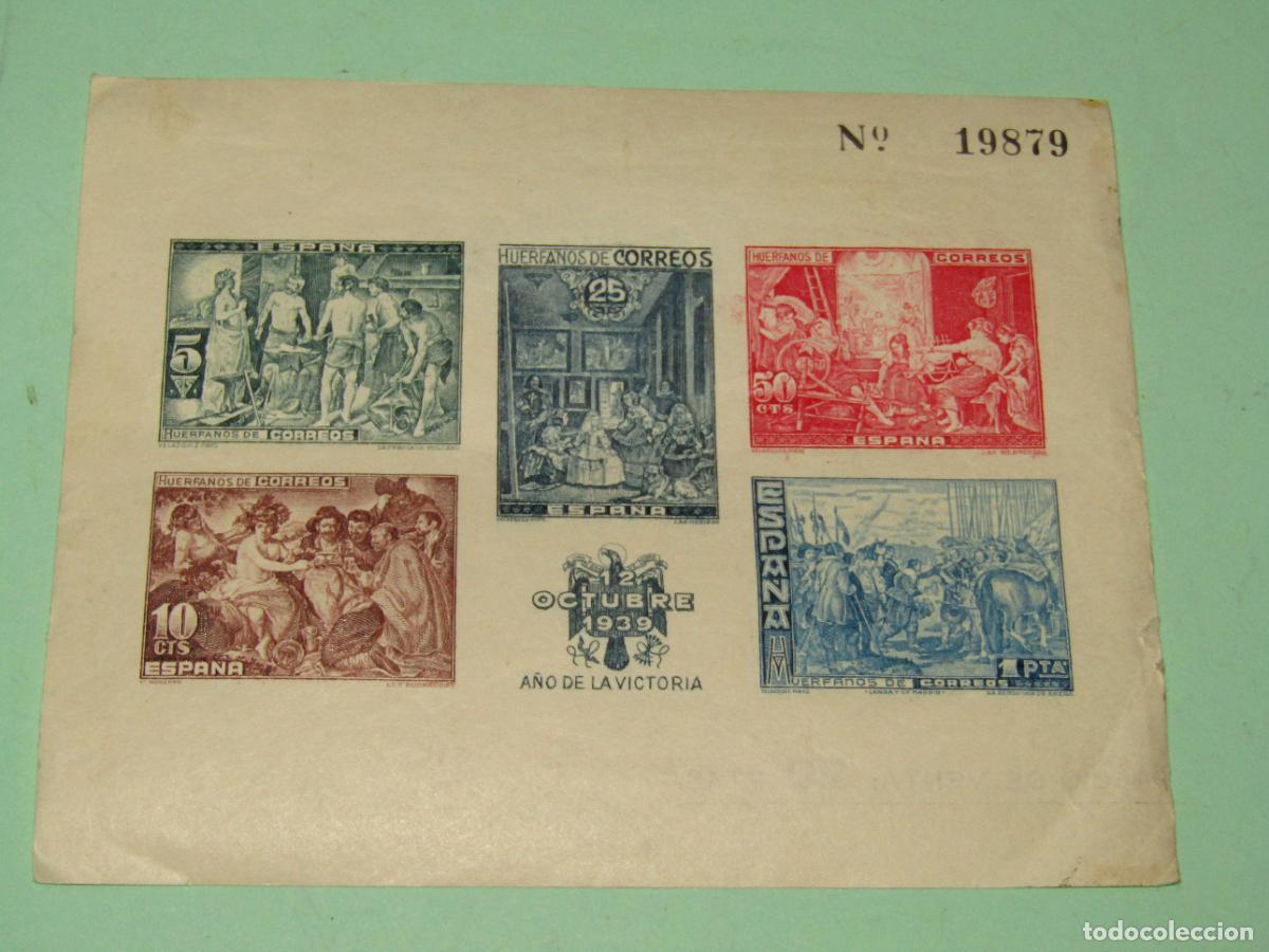 Sellos: Hojita Sin Dentar Beneficencia N&ordm; 35 Edifil HU&Eacute;RFANOS DE CORREOS de Octubre de 1939 A&ntilde;o Victoria