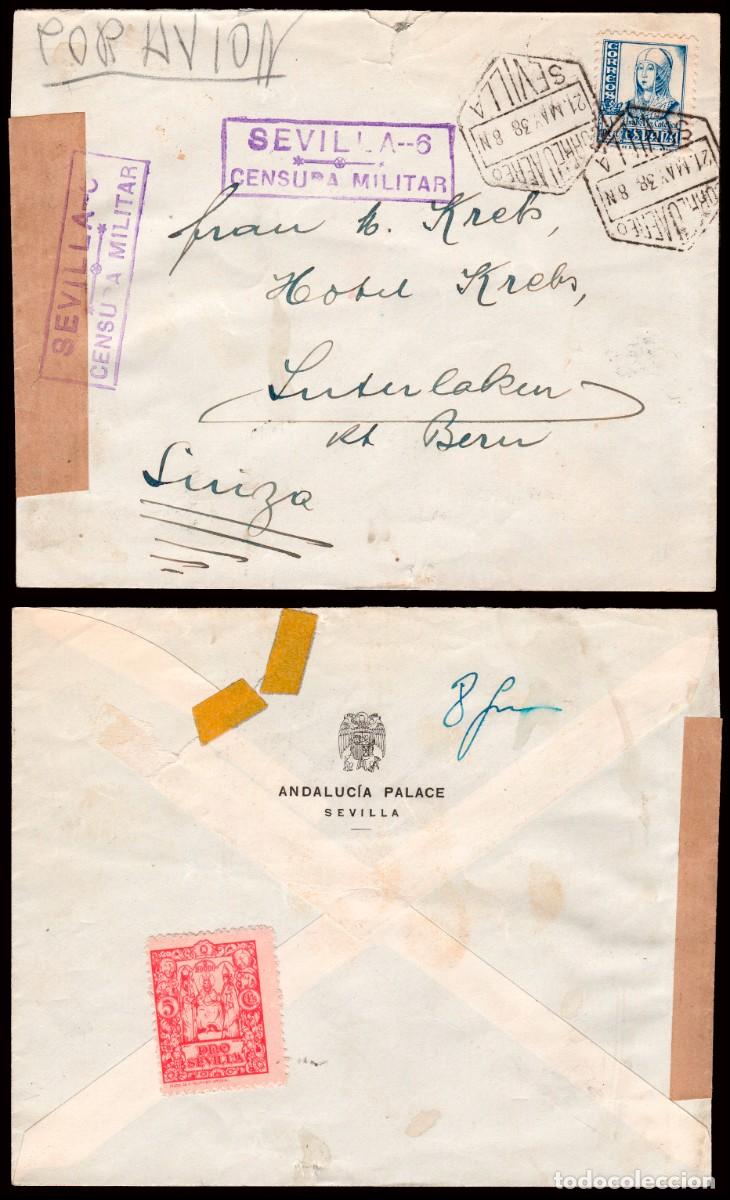 Sellos: Espa&ntilde;a - Edi o 828 - Sobre Mat &rdquo;Correo a&eacute;reo 21/05/38 - Sevilla&rdquo; + censura a Suiza