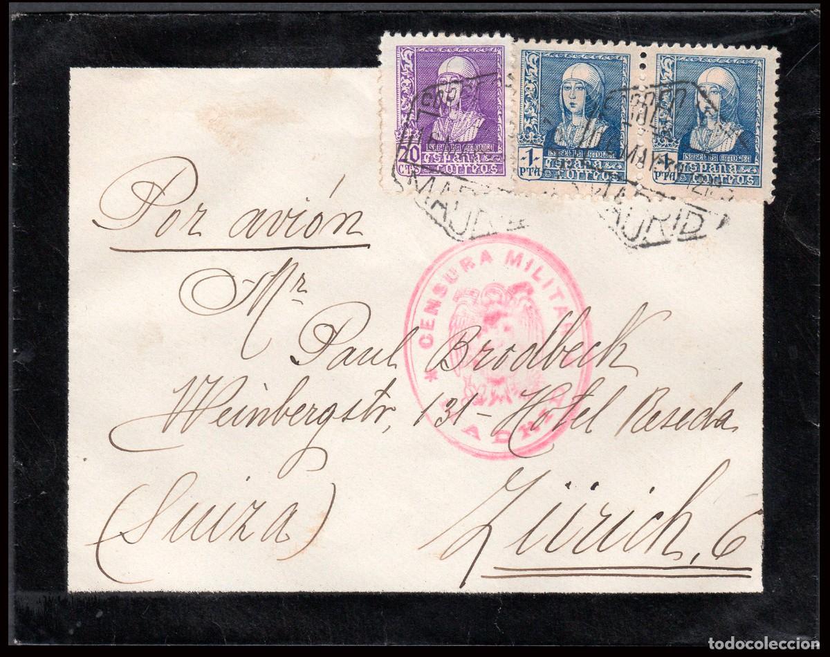Sellos: Espa&ntilde;a - Edi o 855+860(2) - Sobre Mat &rdquo;Correo a&eacute;reo - Madrid 06/05/41&rdquo; a Suiza + censura