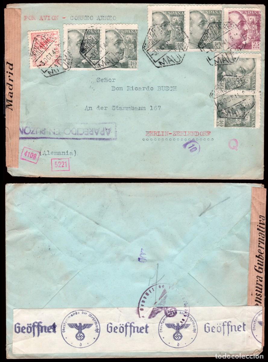 Sellos: Espa&ntilde;a - Edi o 868+870(6) - Sobre Mat &rdquo;Correo a&eacute;reo 3/Oct./41 - Madrid&rdquo; + &rdquo;Aparecido en Buz&oacute;n&rdquo; +