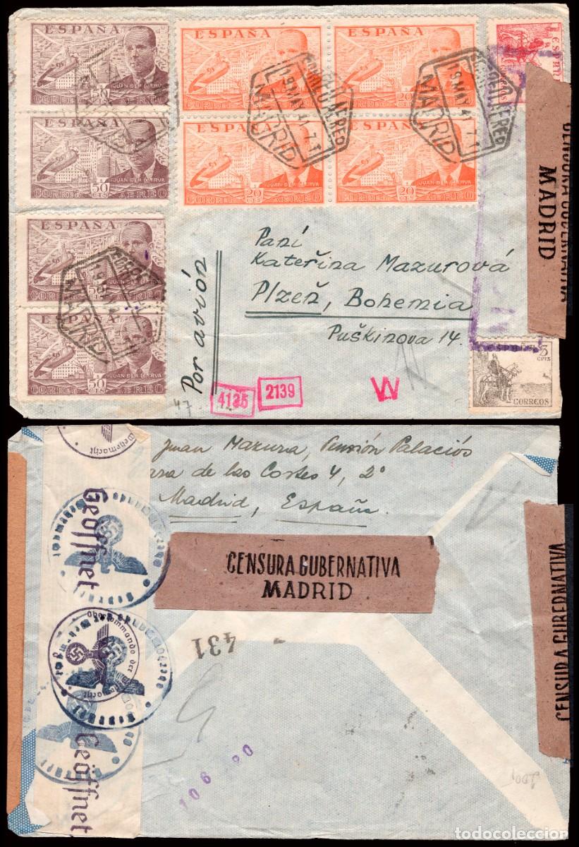 Sellos: Espa&ntilde;a - Edi o 880 Bl. 4+883(4) - Sobre Mat &rdquo;Correo a&eacute;reo 19/05/41 - Madrid&rdquo; a Bohemia