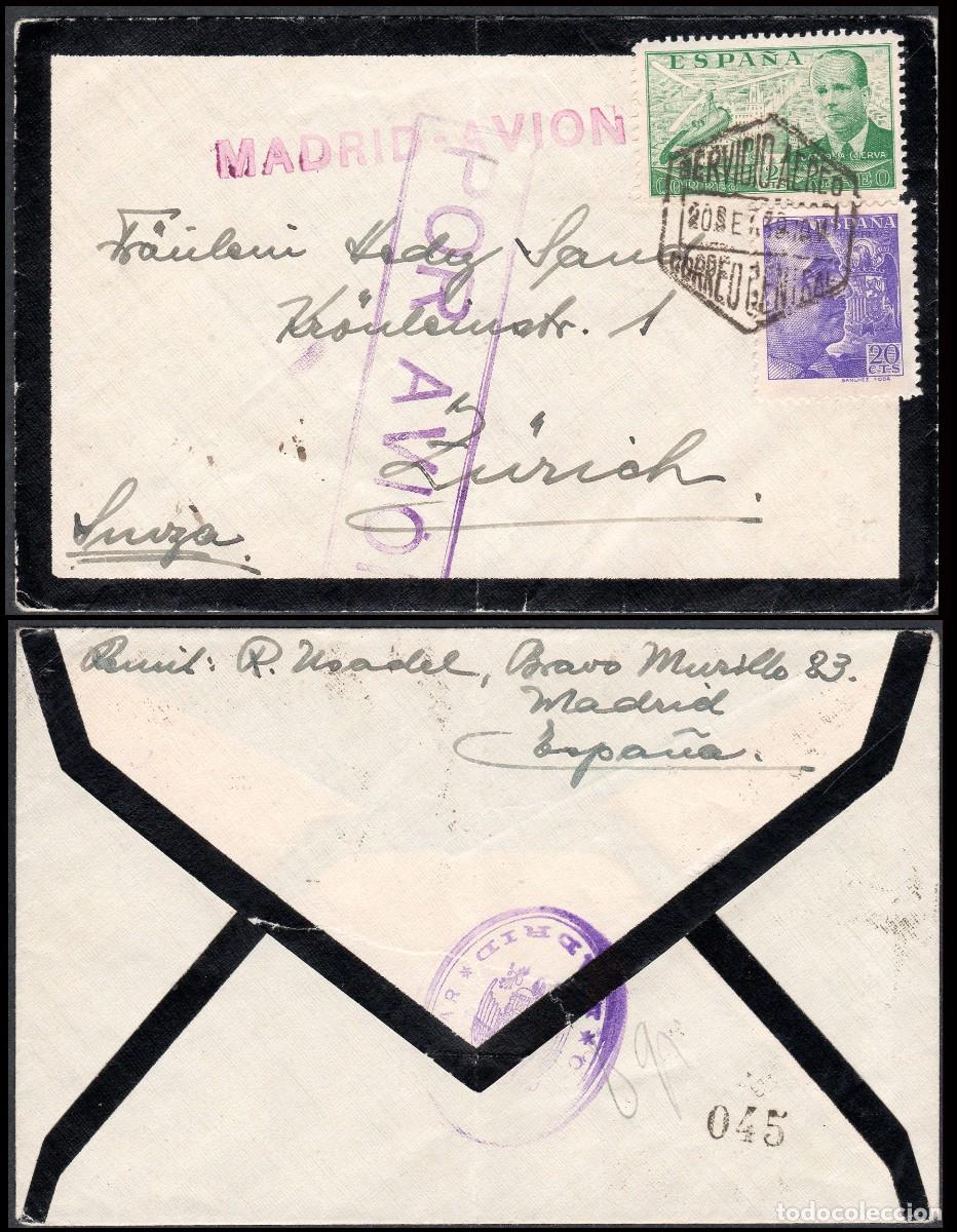 Sellos: Espa&ntilde;a - Edi o 885+922 - Sobre Mat &rdquo;Servicio a&eacute;reo 20/Sep./39 - Correo Central&rdquo; a Suiza +