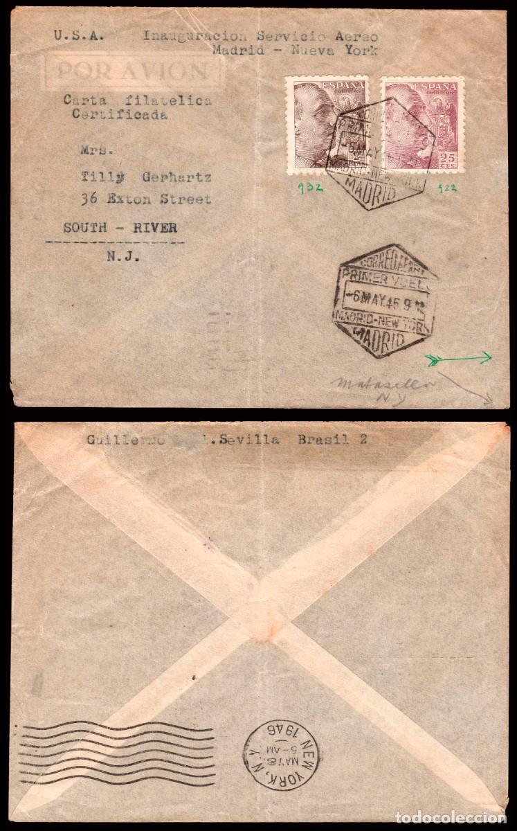 Sellos: Espa&ntilde;a - Edi o 923+932 - Sobre Mat &rdquo;Correo a&eacute;reo - Primer vuelo Madrid - N. York - 6/05/49&rdquo;