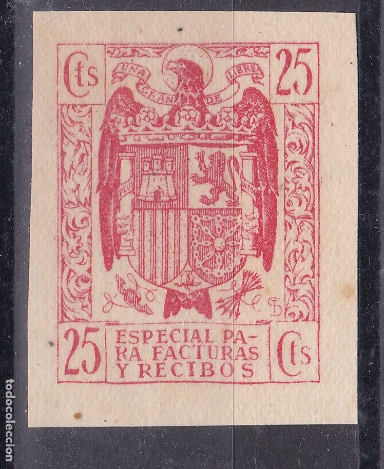 Sellos: AA16-FISCALES Facturas y Recibos 25 Cts Sin DENTAR. Papel Cartulina (*). Sin Goma.