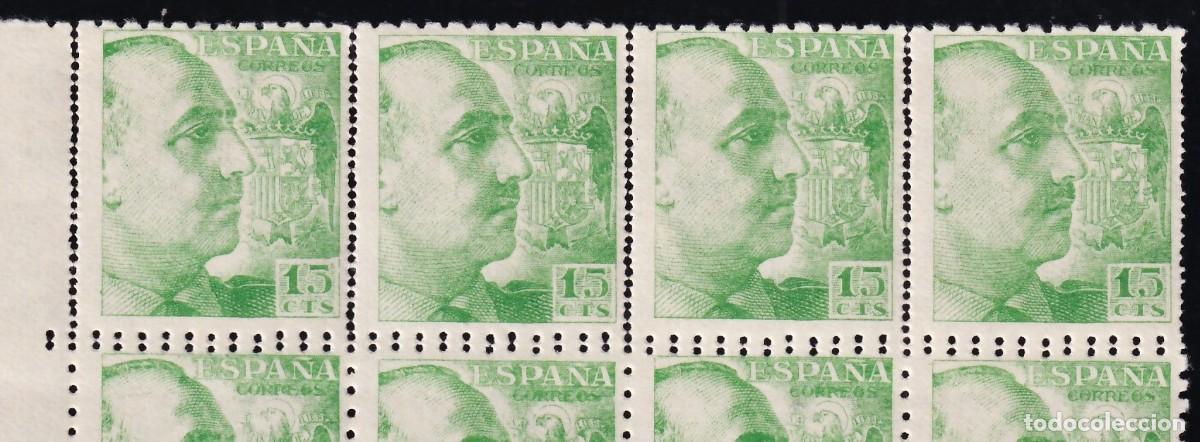 Sellos: ESPA&Ntilde;A, 1940 EDIFIL N&ordm; 921 /**/, 15 c. verde amarillento, [Bloque de ocho, variedad de perforaci&oacute;n.]
