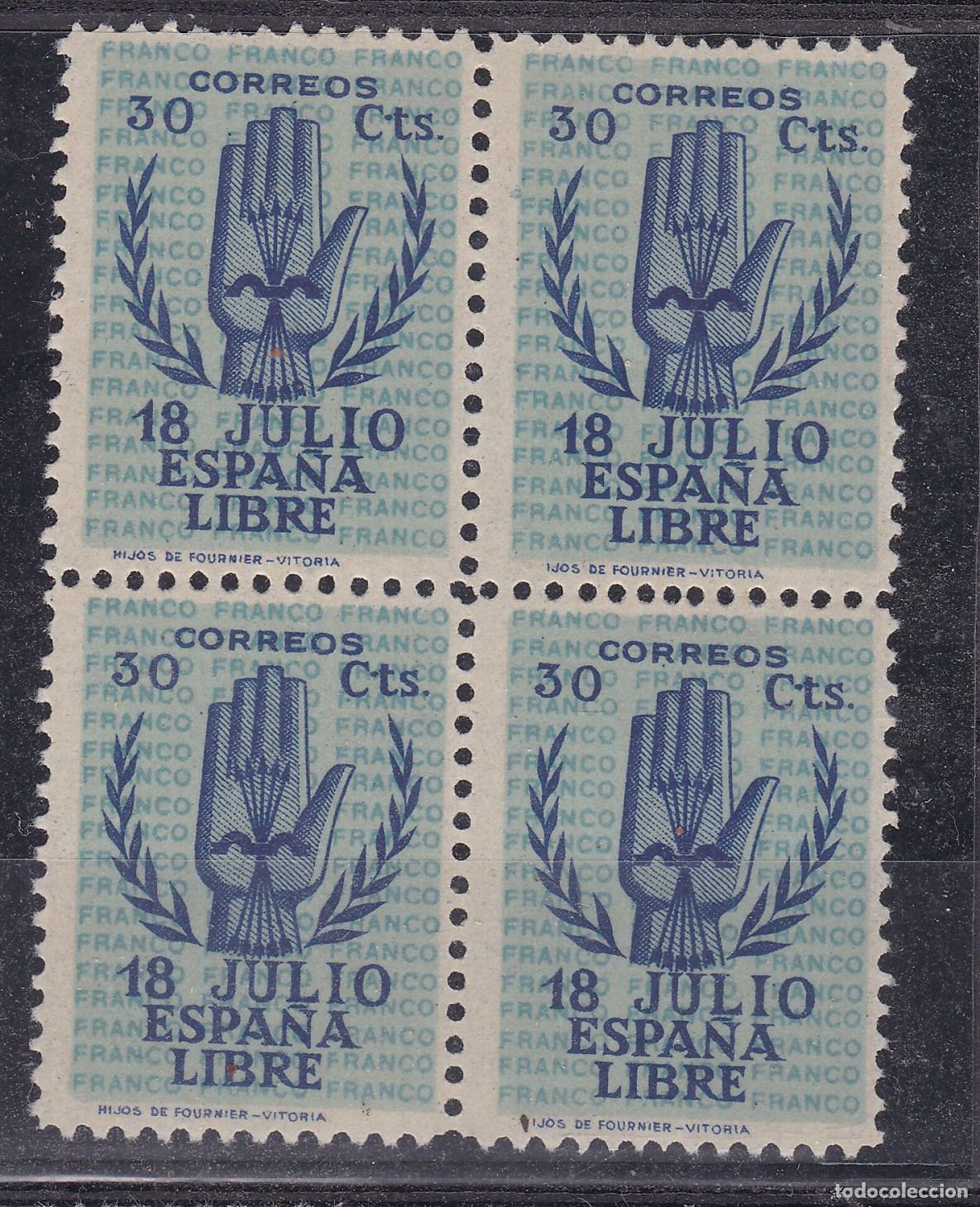 Sellos: FC-145- ALZAMIENTO MANO Edifil 853 Bloque 4 ** Sin Fijasellos LUJO. VARIEDAD