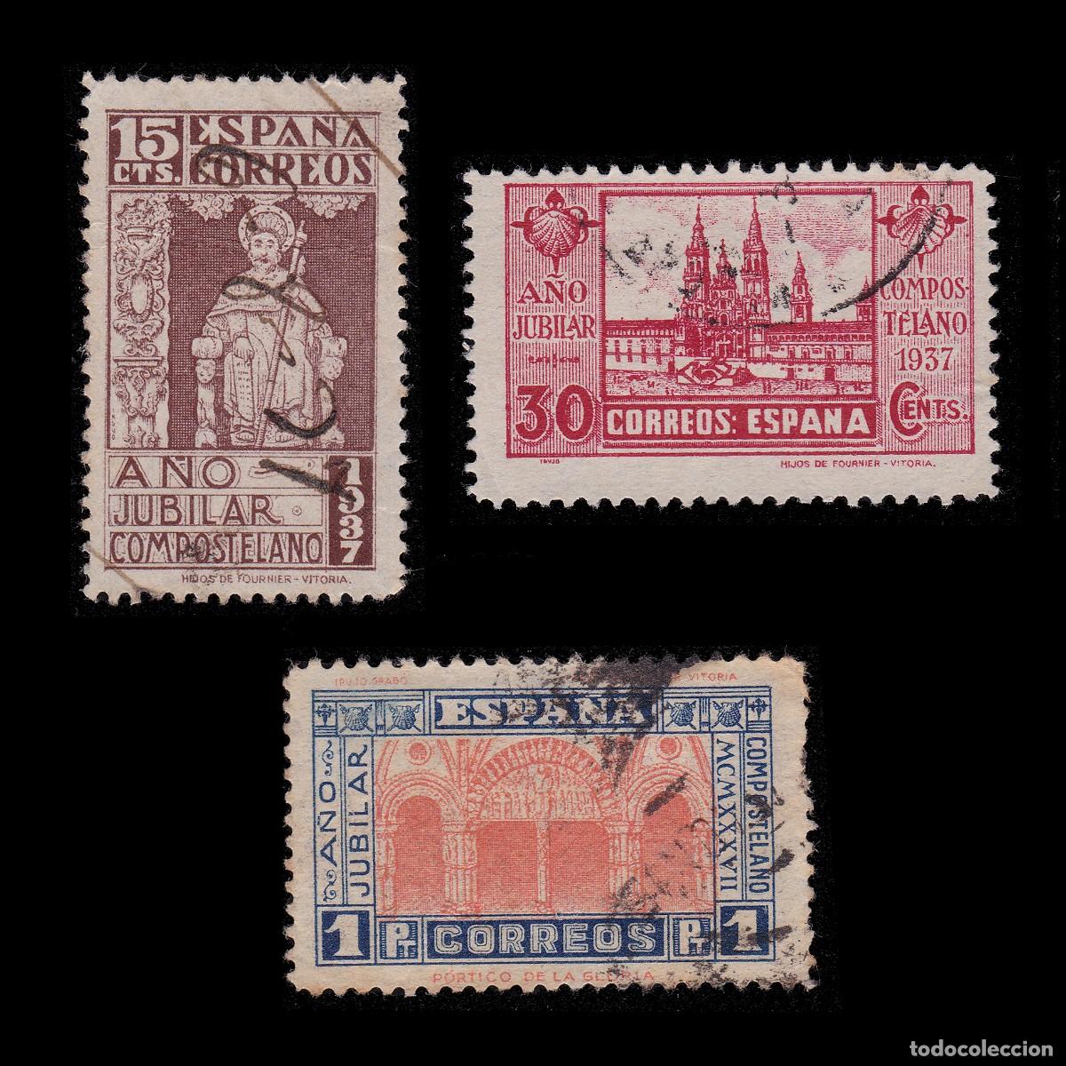 Selos: ESPA&Ntilde;A. A&Ntilde;O JUBILAR 1937. Matasello. Edifil 833-835 + OBSEQUIO
