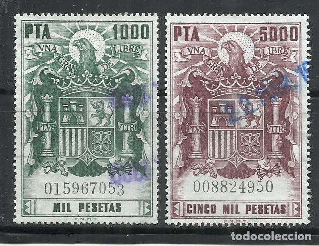 Timbres: Q502-SELLOS FISCALES SERIE COMPLETA 1000 Y 5000 PESETAS AGUILA DICTADURA 170,00&euro; USADO, FOTO REAL.