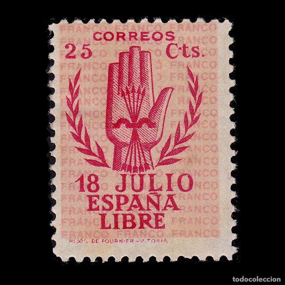 Selos: Espa&ntilde;a. 1938 .II ANV. ALZAMIENTO. 25c. Nuevo** Edifil 852 + OBSEQUIO