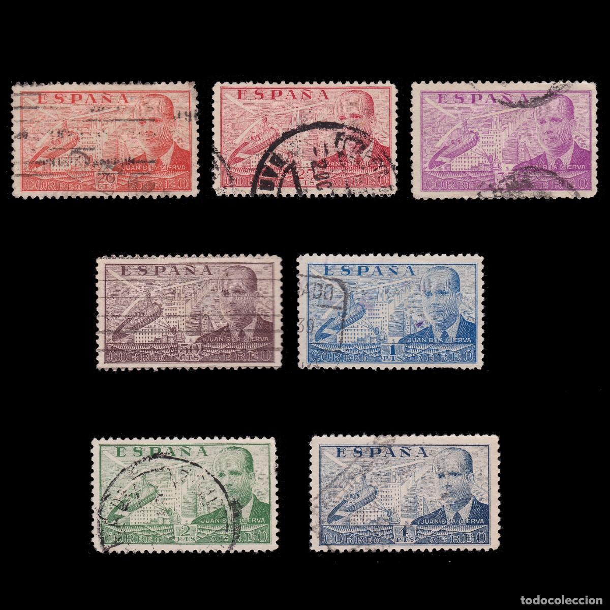Francobolli: Ju&aacute;n de la Cierva. 1939. Matasello. D 10 3/4. Edifil 880-886 + OBSEQUIO