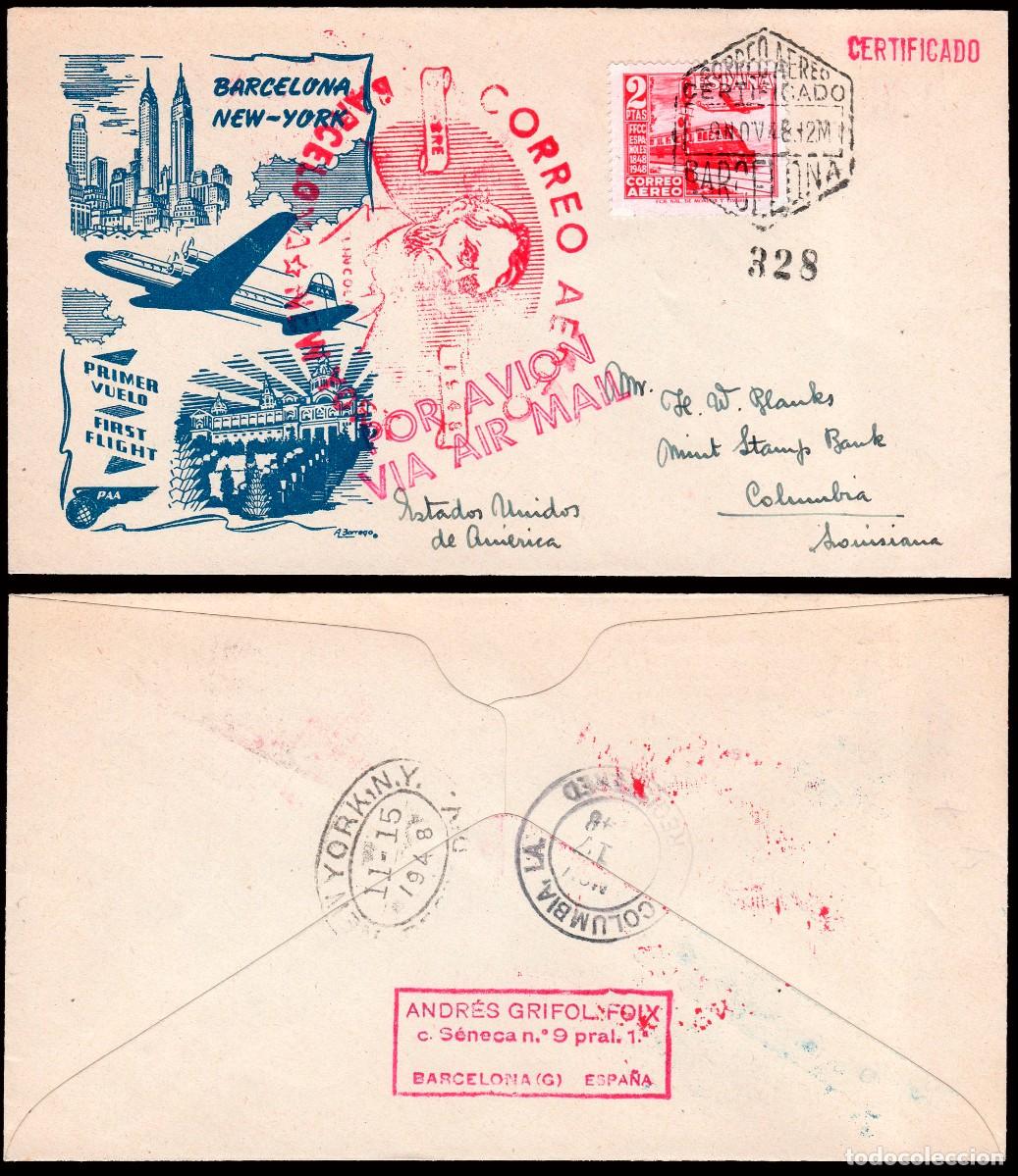 Selos: Espa&ntilde;a - Edi o 1039 - Sobre Mat &rdquo;Correo a&eacute;reo - Certificado - Barcelona 9/Nov./48&rdquo; +