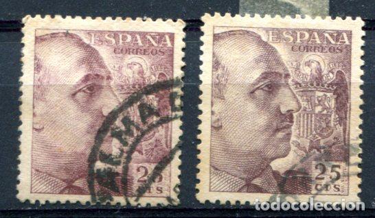 Sellos: Edifil 1048. 2 sellos de Franco, dentado peque&ntilde;o, con variedad de color.
