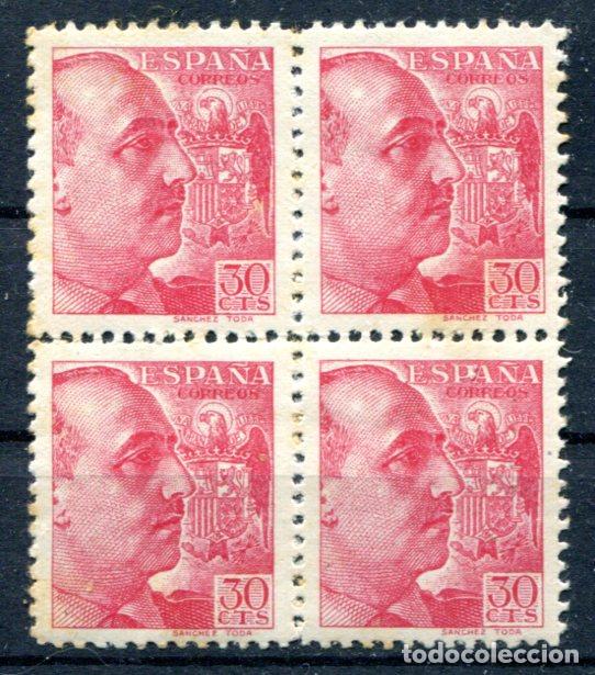 Sellos: Edifil 869. 30 cts Franco con pie de imprenta, en bloque de 4. Nuevos sin fijasellos.