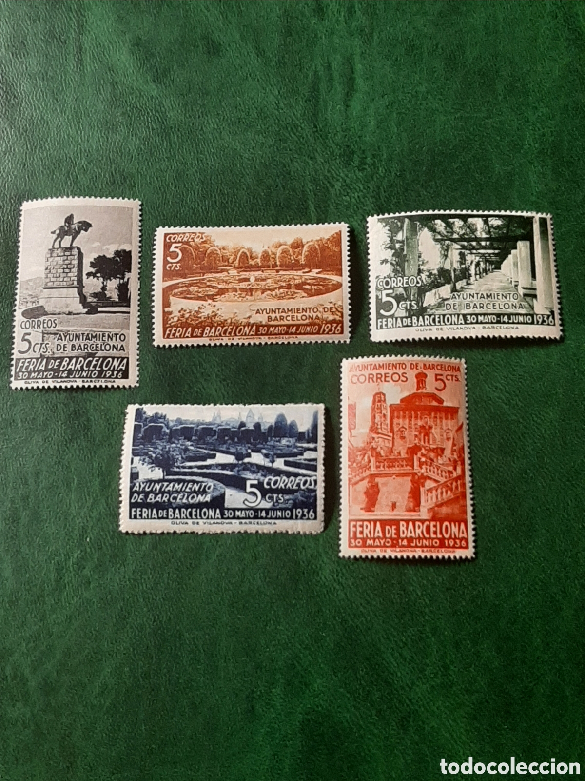 Sellos: BARCELONA. Feria de Muestras. Edifil 14/18. A&ntilde;o 1936.
