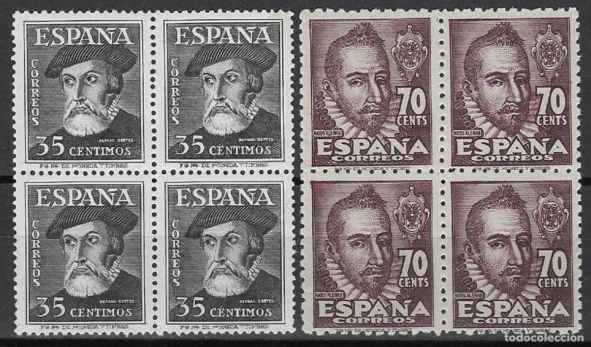 Sellos: EDIFIL 1035-1036 PERSONAJES 1948. H. CORT&Eacute;S Y M. ALEM&Aacute;N (BLOQUE DE 4). VALOR CAT&Aacute;LOGO: 22 &euro;. MNH **