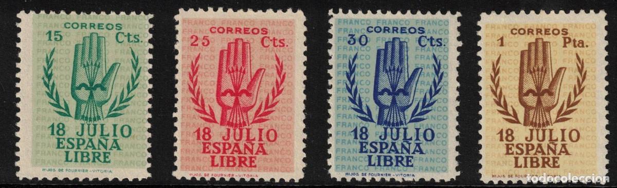 Sellos: ESPA&Ntilde;A ANIVERSARIO ALZAMIENTO NACIONAL (MANO) ** 851/854 A&Ntilde;O 1938 - MNH
