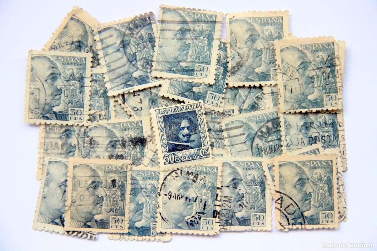 Sellos: LOTE VELAZQUEZ 50 CENTIMOS REPUBLICA + 30 SELLOS USADOS FRANCO 50 CENTIMOS 1939 EDIFIL 872