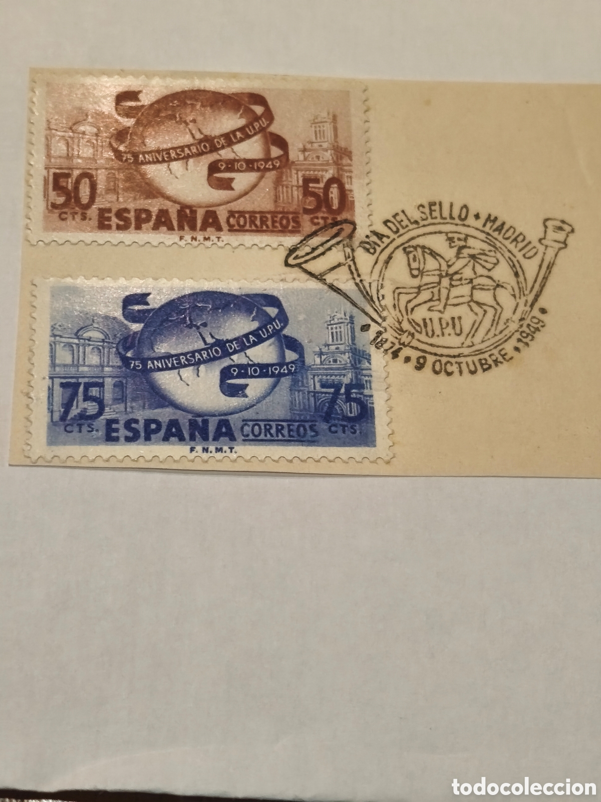 Sellos: 2 sellos estado espa&ntilde;ol n 1063 y 1064 en fragmento ,matasellos especial de primer d&iacute;a,ver