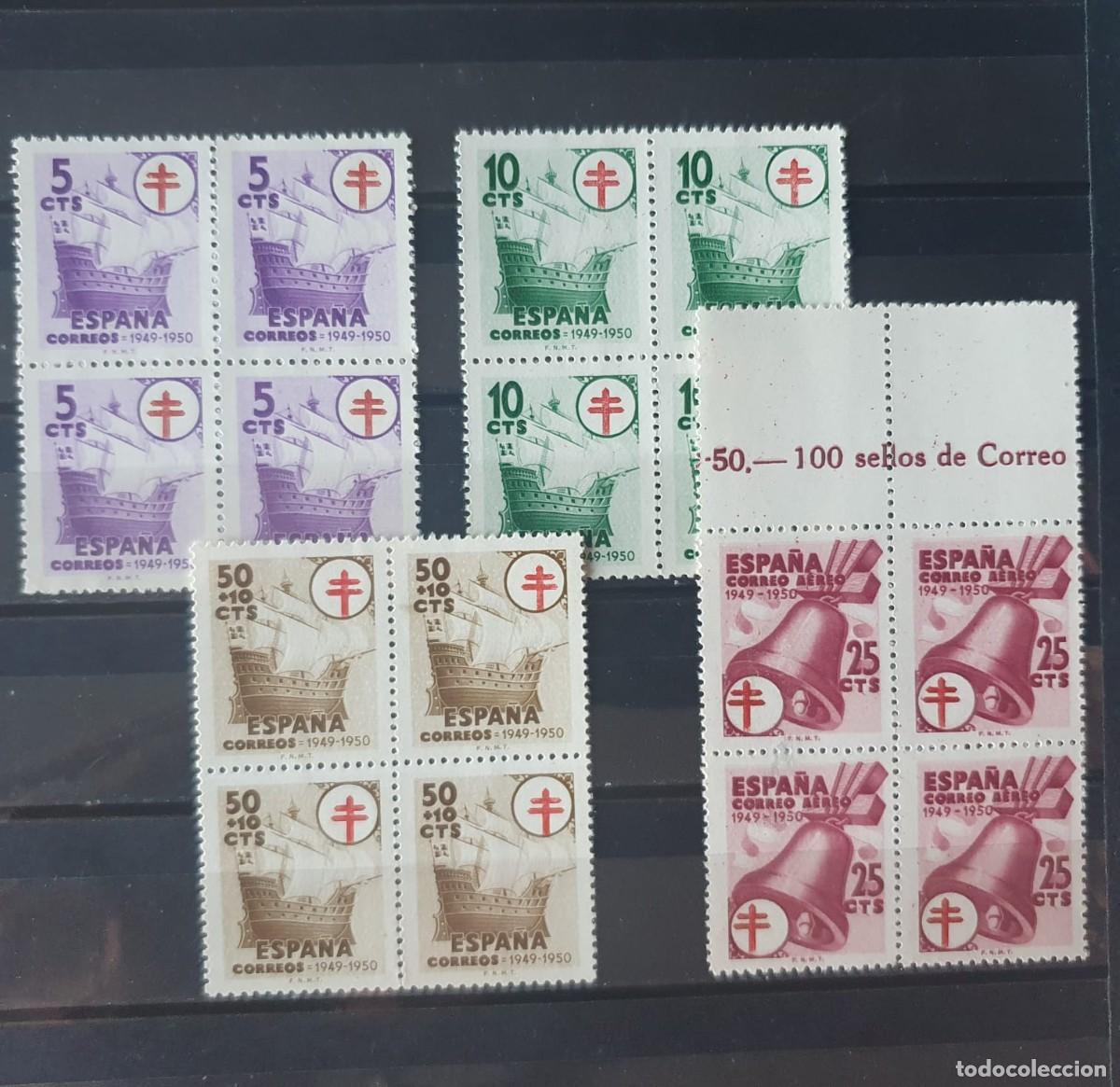Sellos: SERIE COMPLETA EDIFIL 1066 ** A 1069 ** BLOQUE DE 4 ESPA&Ntilde;A 1949