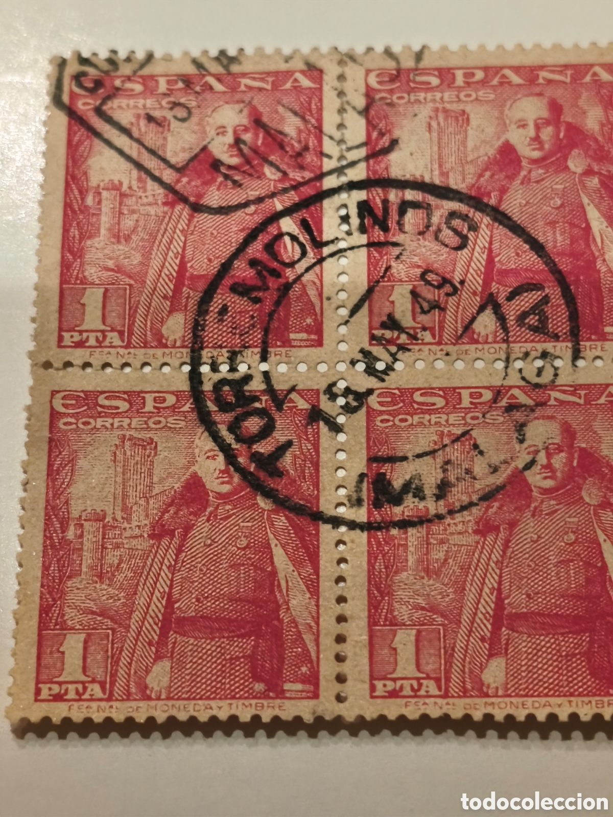 Sellos: Bloque de 4 ,estado espa&ntilde;ol usado matasellos ( Torremolinos,M&aacute;laga), ver imagenes