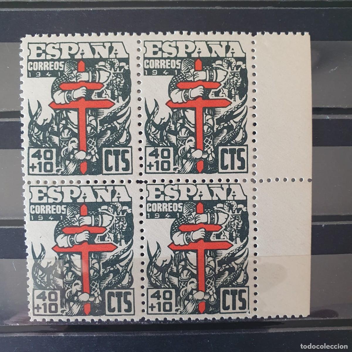 Sellos: EDIFIL 950 ** PRO TUBERCULOSOS BLOQUE DE 4 ESPA&Ntilde;A 1941