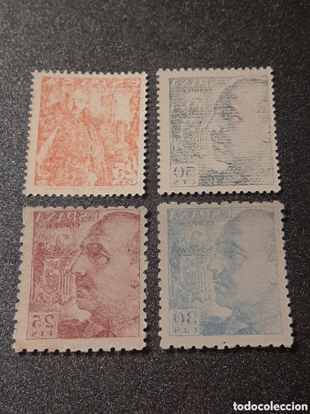 Sellos: General Franco. 4 Sellos CALCADOS AL REVERSO.
