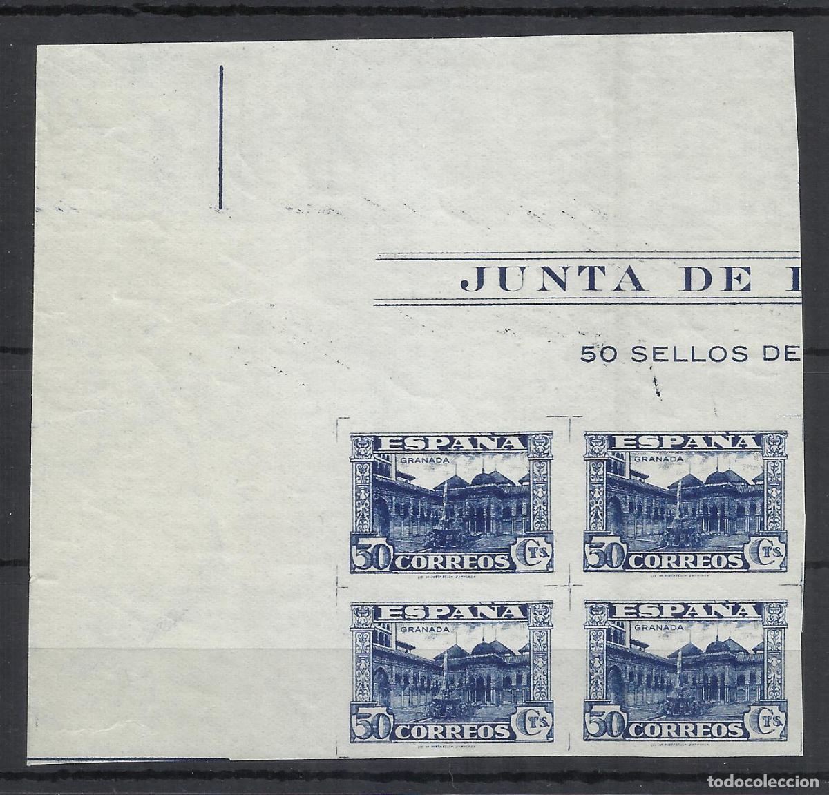 Sellos: JUNTA DE DEFENSA GRANADA 1936 edifil 809 SIN DENTAR nuevo** BLOC D 4 VALOR 2002 CATALOGO 128.- EUROS