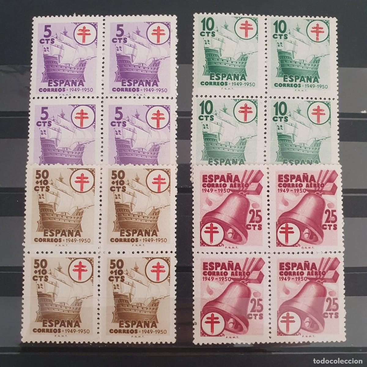 Sellos: SERIE COMPLETA EDIFIL 1066 ** A 1069 ** BLOQUE DE 4 ESPA&Ntilde;A 1949