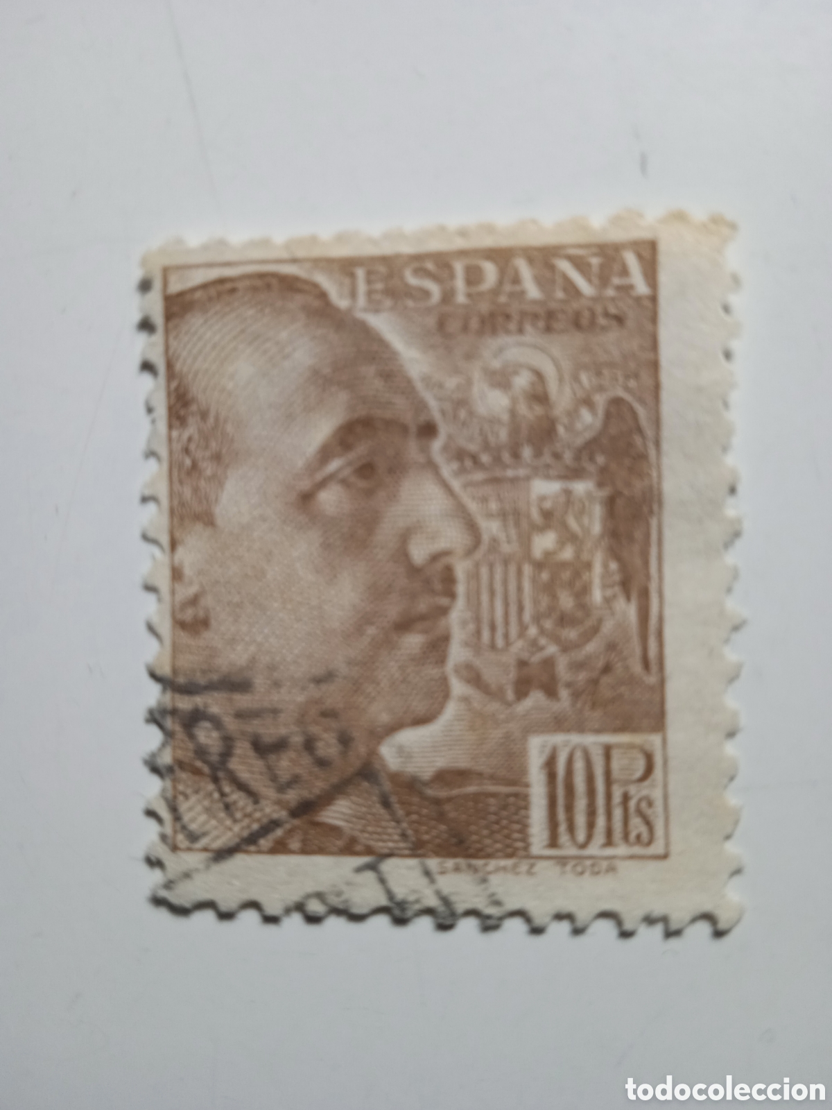 Sellos: Edifil 878 General Franco (1939) Pie de imprenta S&aacute;nchez Toda