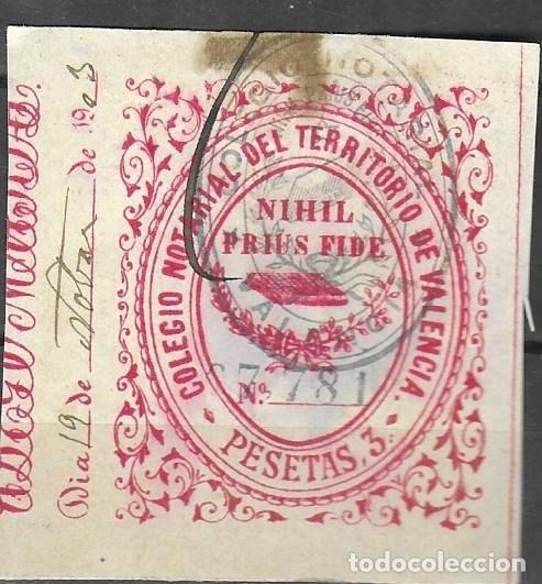Sellos: P&Oacute;LIZA NOTARIAL VALENCIA 1903 - 3 PESETAS - COLEGIO NOTARIAL TERRITORIO VALENCIA