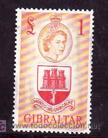 Sellos: GIBRALTAR 143 USADA, ESCUDO DE GIBRALTAR, - Foto 1
