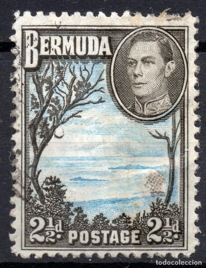 Sellos: BERMUDA/1941/USED/SC#120b/ REY JORGE VI / KGVI / REALEZA /2 1/2P PROFUNDO OLIVA NEGRO & AZUL PALIDO