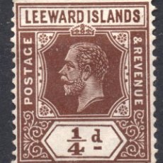 Sellos: LEEWARD ISLAND/1932/MNG/SC#61A/ REY JORGE V / KGV / REALEZA / 1/4P, MARRON OSCURO, DIE I