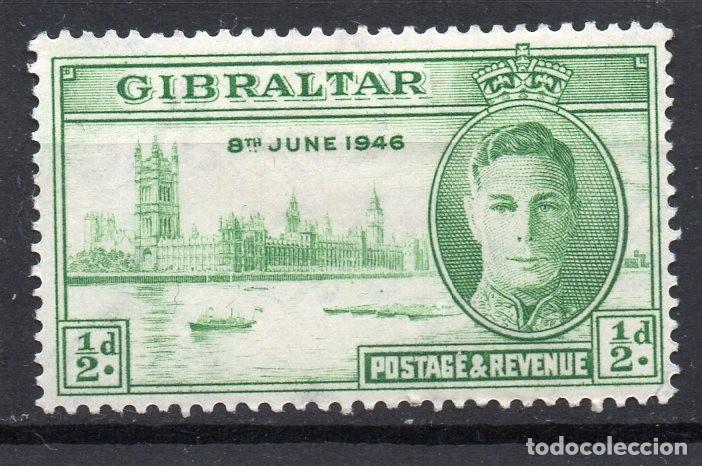 Sellos: GIBRALTAR/1946/MNH/SC#119/EMISION DE PAZ / REY JORGE VI / KGVI / REALEZA / 1/2P, VERDE