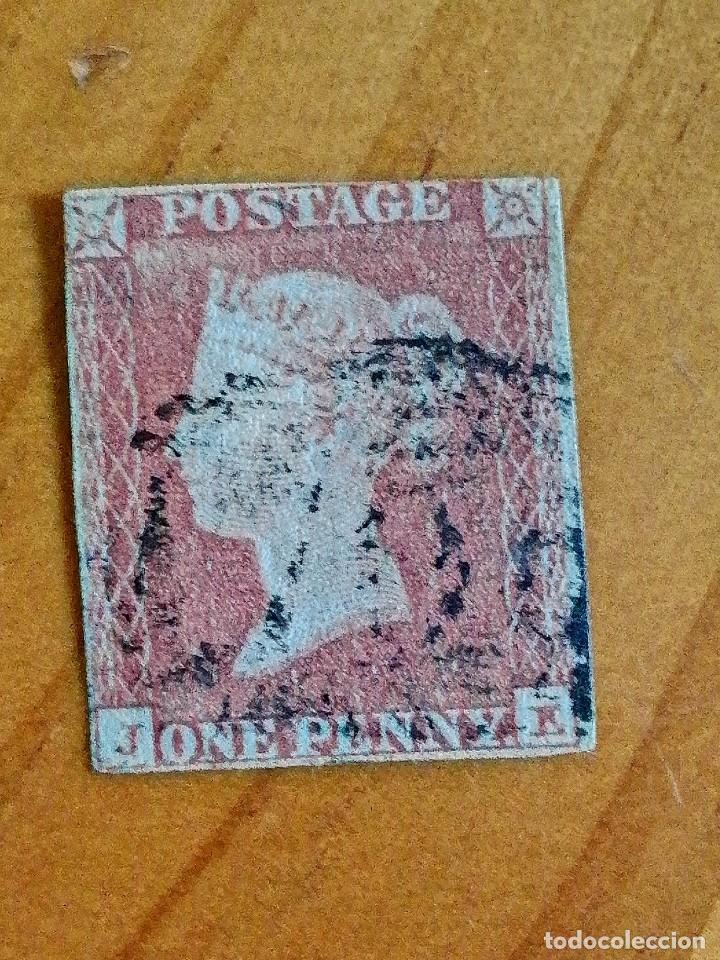 Stamps: PERFIL DE LA REINA VICTORIA - ONE PENNY - RED - J-E - A&Ntilde;O 1841-1879