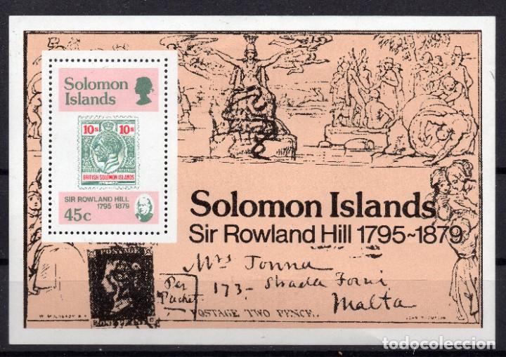 Sellos: SOLOMON IS/1979/MNH/SC#396/SIR ROWLAND HILL / HISTORIA POSTAL / HOJA REGALO