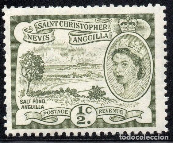 Sellos: ST. KITTS & NEVIS/1954-6/MH/SC#120/ SALINA / 1/2C GRIS OLIVA