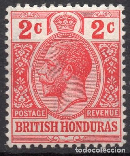 Sellos: BRITISH HONDURAS/1913/MH/SC#76/ REY JORGE V / KGV / REALEZA / 2c ESCARLET