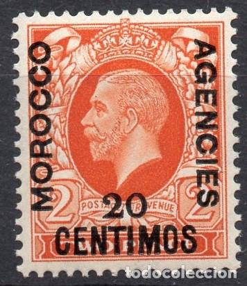 Sellos: GBOA_MORROCO/1931/MNH/SC#65/ REINA JORGE V/ 20c EN 2p NARANJA/ PESETAS
