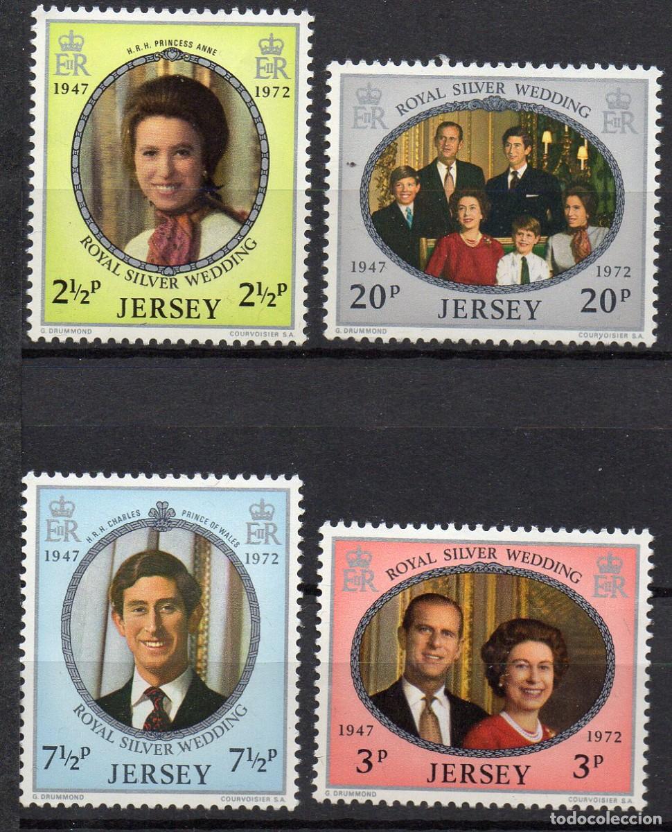 Timbres: JERSEY/1972/MNH/SC#73-6/ 25&deg; ANIV. DE LA BODA DE LA REINA ELIZABETH II & PRINCIPE PHILLIP / REALEZA