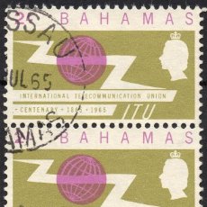 Sellos: BAHAMAS/1965/USED/SC#220_TIRA DE 3/UNION INTERNACIONAL DE COMUNICACIONES / ITU ISSUE / 2SH