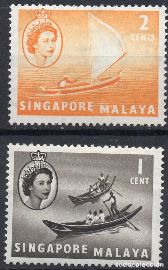 Selos: SINGAPORE/1955/MH/SC#28-9/ REINA ELIZABETH II / QEII/ BOTES ASIATICOS/ SET PARCIAL /