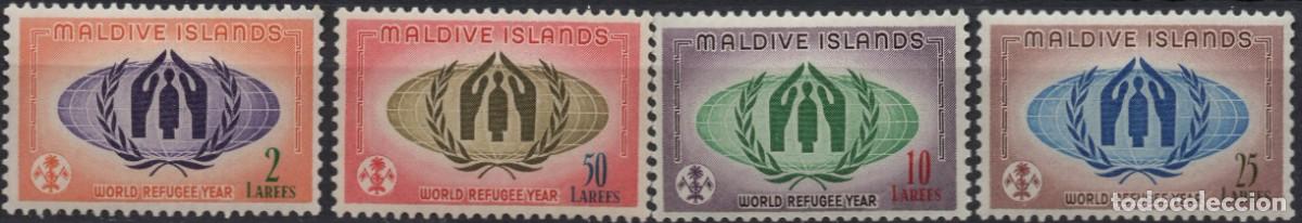 Selos: MALDIVE ISLANDS/1960/MNH/SC#50, 53, 55-6/ A&Ntilde;O MUNDIAL DEL REFUGIADO / SET PARCIAL