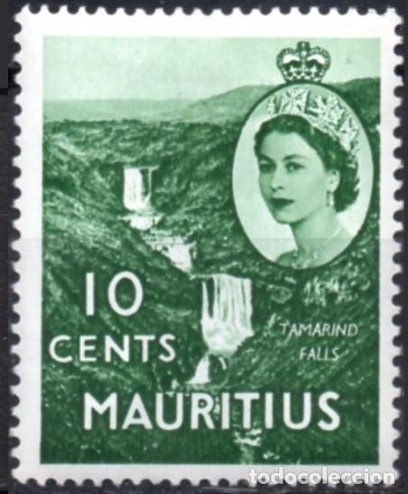 Selos: MAURITIUS/1964/MH/SC#274/ REINA ELIZABETH II/ QEII / CASACADA TAMARIN / 60c VERDE GRIS WMK 314