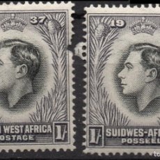 Sellos: SOUTH WEST AFRICA/1935/MNH/SC#132A, 132B/ REY JORGE VI / KGVI / 1SH / SELLO IZQ ROTO
