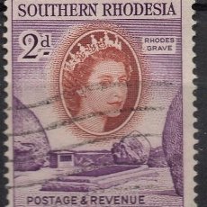 Sellos: SOUTHERN RHODESIA/1953/USED/SC#83/ REINA ELIZABETH II /QEII / 2P ROSA VIOLETA & NARANJA MARRON