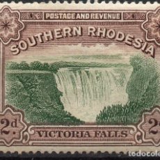 Sellos: SOUTHERN RHODESIA/1935-41/MH/SC#37/ VICTORIA FALLS/ PAISAJES/ 2P MARRON OSC & VERDE