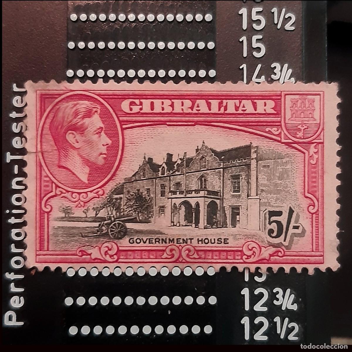 Briefmarken: GIBRALTAR.GB.1938.SG 129a.GVI 5s.Perf.13&frac12;.USED.Small tear
