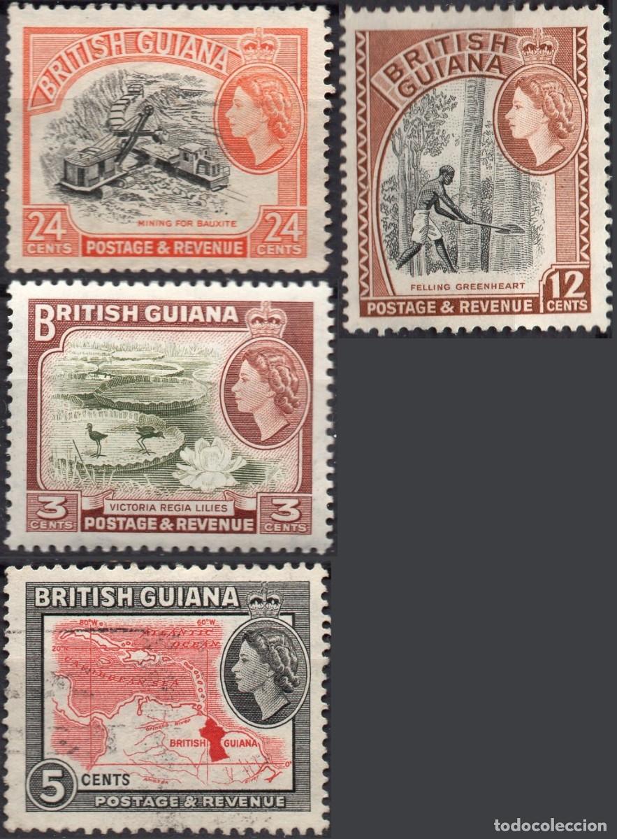 Sellos: BRITISH GUIANA/1954/USED/SC#255, 257, 260-1/REINA ELIZABETH II / QEII / PAISAJE/ SET ICOMPLETO
