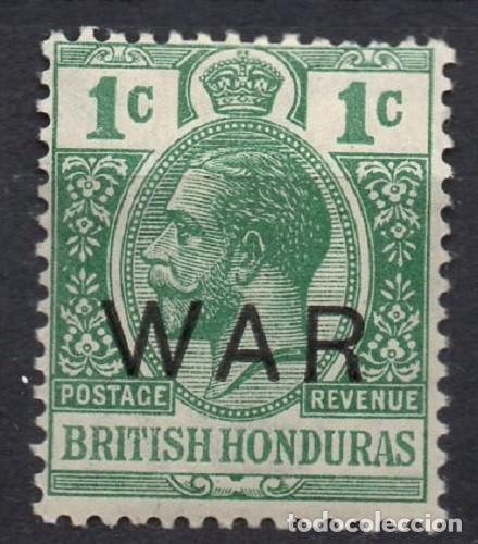 Timbres: BRITISH HONDURAS/1918/MH/SC#MR4/ REY JORGE V / REALEZA / IMPUESTO DE GUERRA / 1c VERDE